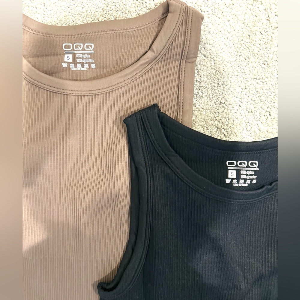 OQQ Seamless Ribbed Shapewear Tank Dresses, Black & Tan, Sz S - NWOT Bundle of 2 - Picture 2 of 4